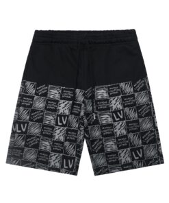 LV高仿拼色圖騰印花短褲 撞色格紋潮流款