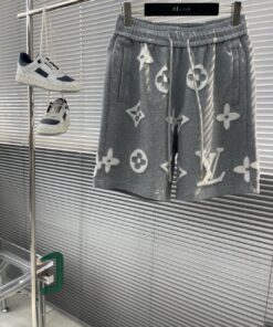 LV精品仿製毛巾布短褲灰色大LOGO潮流寬鬆款式