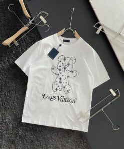 LV 一比一白色熊熊T恤 俏皮印花短袖潮男設計感百搭圓領上衣