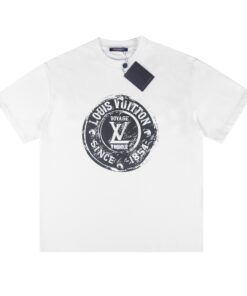 LV 高仿白色經典印章T恤 復古圓形標誌設計 夏季百搭短袖男裝