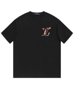 LV A貨黑色短袖T恤趣味塗鴉風LOGO設計夏日街頭男裝百搭款