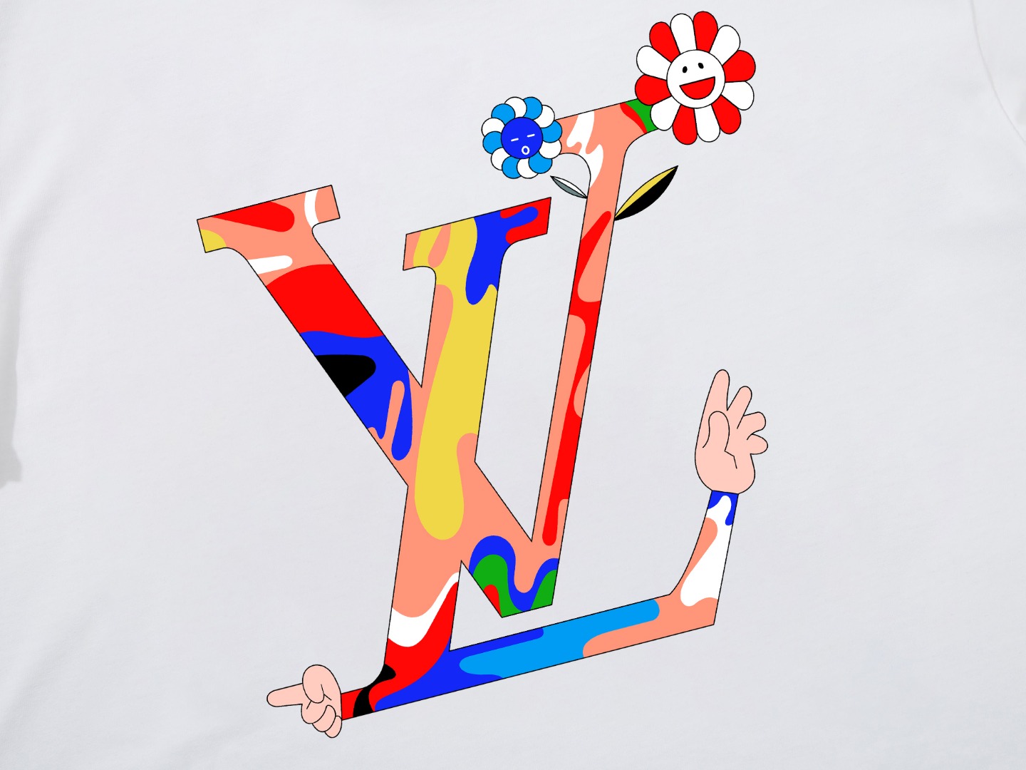 LV精品仿製白色短袖T恤插畫風彩色LOGO設計潮感男裝百搭單品｜歐美奢侈品精品推薦