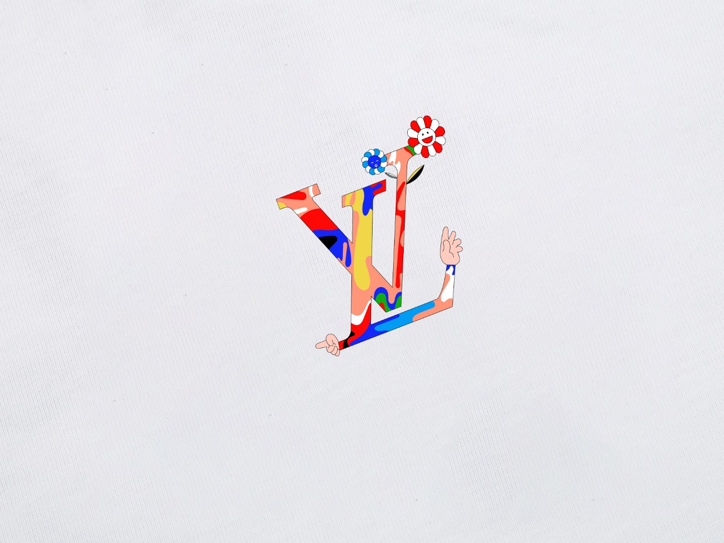 LV精品仿製白色短袖T恤插畫風彩色LOGO設計潮感男裝百搭單品｜歐美奢侈品精品推薦