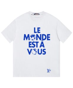 LV一比一白色T恤藍字印花LE MONDE設計夏季舒適百搭男裝新款