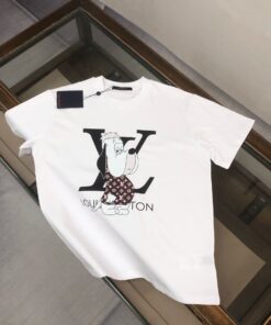 LV 一比一卡通狗印花T恤 可愛元素搭配大LOGO白色短袖上衣