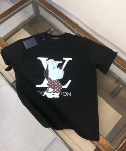 LV 一比一卡通狗印花T恤 經典黑色LOGO短袖 潮流休閒百搭款