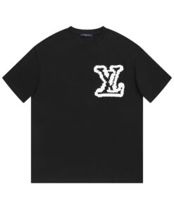 LV一比一黑色T恤巨型白色刺繡Logo款潮感撞色設計人氣熱銷