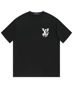 LV高仿黑色T恤潮流滴墨Logo設計感男款短袖質感純棉