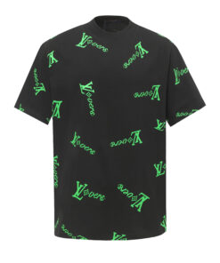 LV高仿黑底綠字Logo印花T恤滿版設計感男女通用潮流短袖