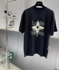 LV原單黑T印花星芒圖騰設計 潮流字母印花款