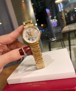 LV高仿金色女錶 滿版Monogram花紋 星點設計錶盤 閃耀典雅風格