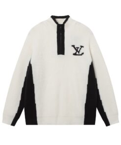 LV A貨拼色毛衣半拉鍊立領設計 男士簡約黑白潮流單品