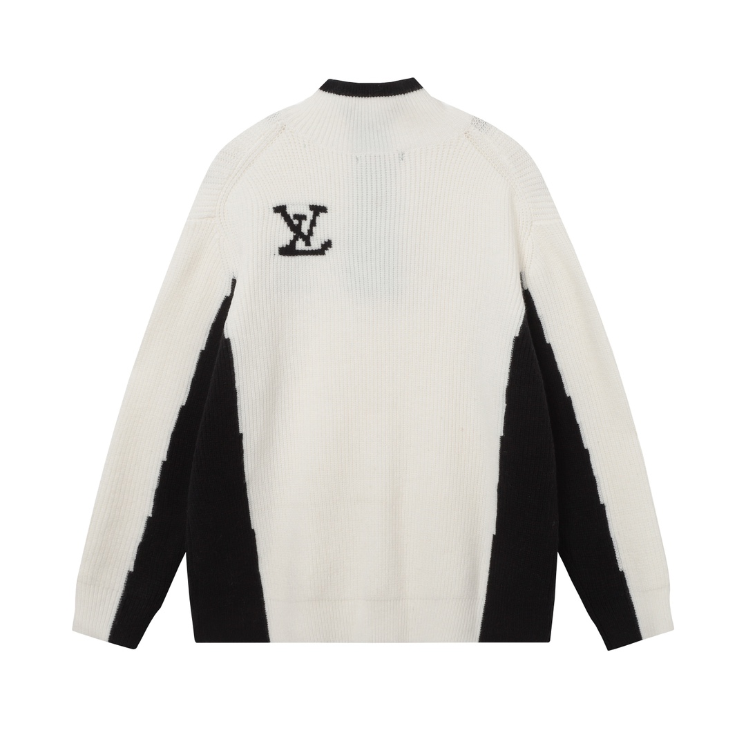 LV A貨拼色毛衣半拉鍊立領設計 男士簡約黑白潮流單品｜歐美奢侈品精品推薦
