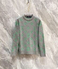 LV 精品仿製灰綠色毛衣 經典Monogram針織圖騰男裝款