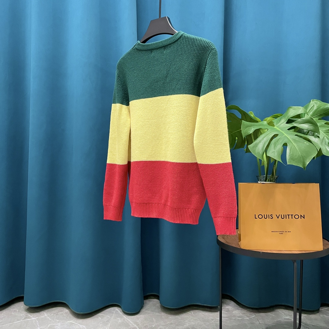LV 原單彩條毛衣 綠黃紅三色拼接款 簡約撞色風格版型舒適｜歐美奢侈品精品推薦