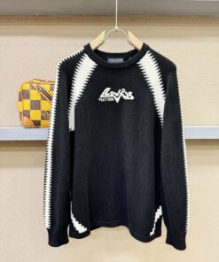 LV A貨黑白Logo毛衣 電音字體設計款 拼接針織舒適百搭