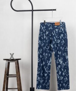 LV高仿藍色印花休閒長褲牛仔褲直筒 鬆緊腰頭百搭舒適設計