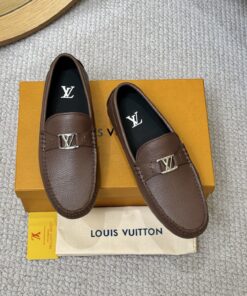 LV 一比一豆豆鞋 經典Logo扣飾 深咖啡色紳士皮鞋