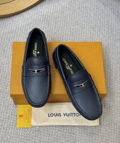 LV 一比一深藍色豆豆鞋 金屬飾條壓紋款 都會沉穩風格