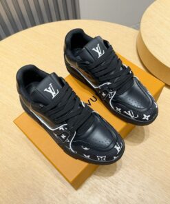 LV 精品仿製黑色塗鴉運動鞋 Monogram厚底潮流款 高街風格