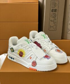 LV 精品仿製彩繪運動鞋 白色手繪趣味圖案低筒人氣款