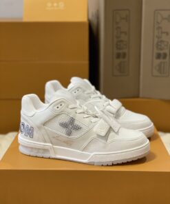 LV 精品仿製全白籃球鞋 網布拼接簡約Monogram刺繡潮鞋