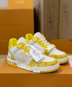 LV 精品仿製黃色低筒運動鞋 經典老花撞色設計潮流百搭款