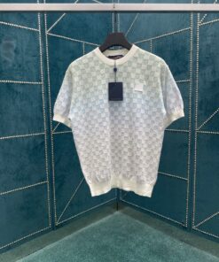 LV高仿針織短袖漸層方格織紋立體設計上衣