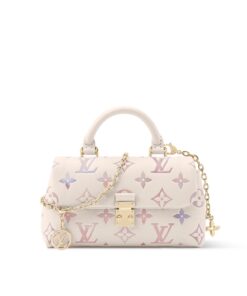 LV高仿女款手提包漸層粉彩老花 白色皮革鎖頭鏈條款 氣質設計風