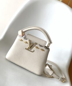 LV精品仿製女款手提包米白荔枝皮革 金鍊肩背百搭迷你包