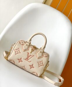 LV原單白色老花Speedy包 金扣鎖頭設計 經典大Logo時尚輕盈款