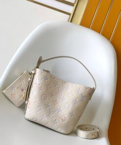 LV 高仿粉彩Monogram水桶包 奶白色系柔感設計附拉鍊小包