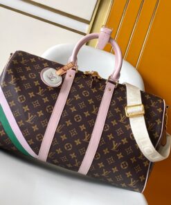 LV 高仿 Monogram 綠粉拼色 Keepall 波士頓旅行袋