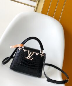 LV 一比一 Capucines BB 黑色鱷魚紋質感手提包