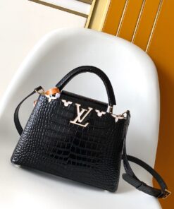 LV 精品仿製 Capucines MM 黑色鱷魚紋手提包
