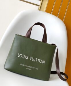 LV 原單綠色帆布刺繡托特包 大LOGO設計休閒款