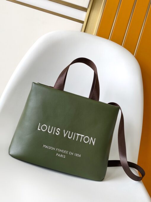 LV 原單綠色帆布刺繡托特包 大LOGO設計休閒款