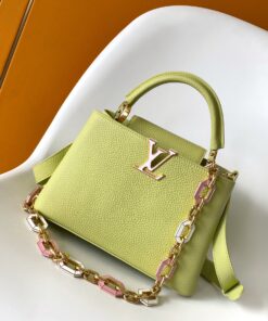 LV 原單Capucines MINI 手提包 粉彩鏈條配件 萊姆綠小牛皮