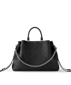 LV 原單 OnMySide 黑色托特包 銀鏈條提把 滿版壓紋氣場款