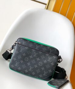 LV一比一斜背郵差包 黑灰Monogram 綠邊設計附卡包 型男潮流款