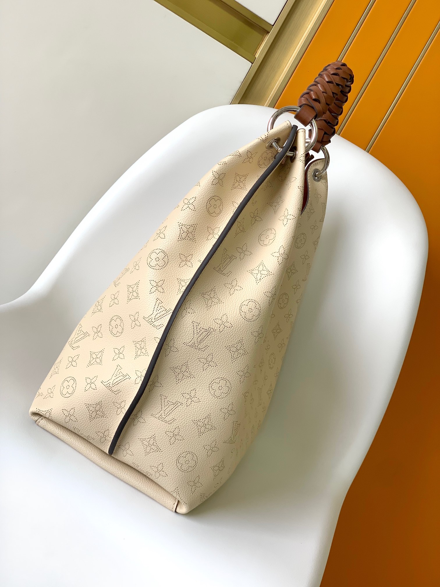 LV原單大號Hobo手提肩背包 編織皮提把 米白老花百搭通勤款｜歐美奢侈品精品推薦