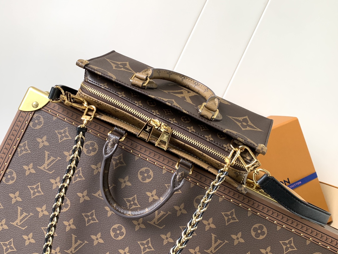 LV一比一 Dauphine East West 手袋 經典雙Monogram拼接金鏈小包｜歐美奢侈品精品推薦