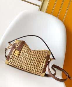 LV一比一草編手提包 夏季限定皮革滾邊復古金扣款