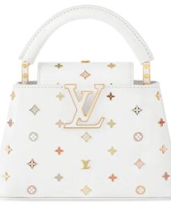 LV高仿Capucines Mini白色手提包 彩色Monogram金屬飾標款