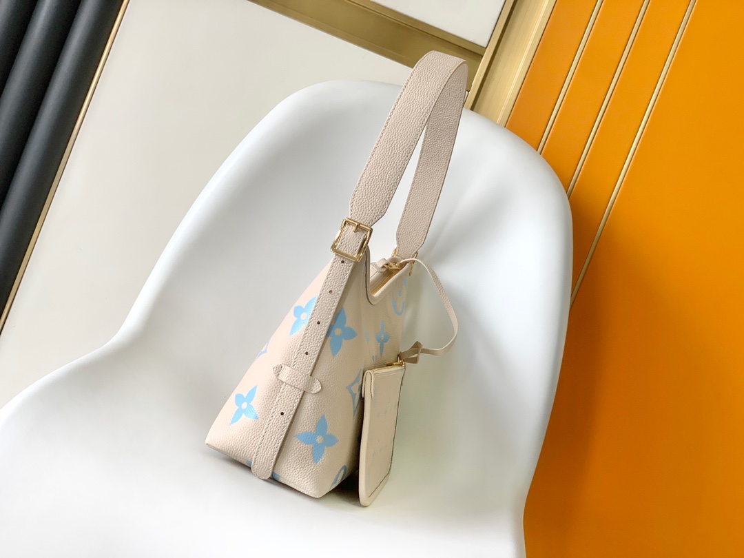 LV原單女士單肩包藍花紋米色Monogram清新款｜歐美奢侈品精品推薦