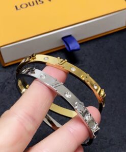 LV高仿男女款手鐲雙色金屬鑽飾設計時尚款