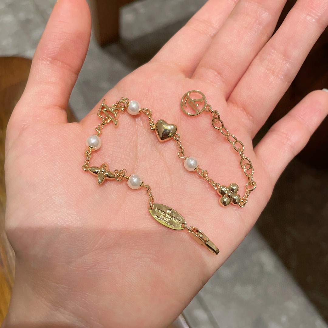 LV原單女士金色珍珠串飾手鍊精緻百搭法式優雅款｜歐美奢侈品精品推薦