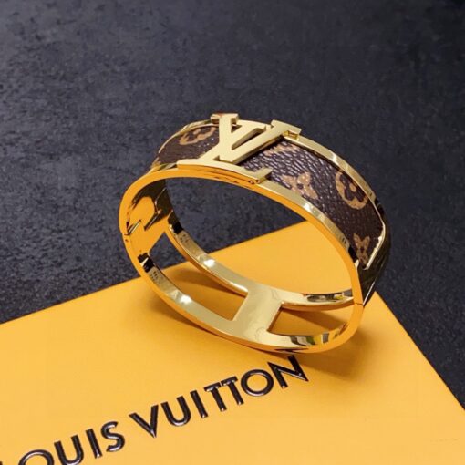 LV原單Monogram皮革金色手環品牌字母經典款