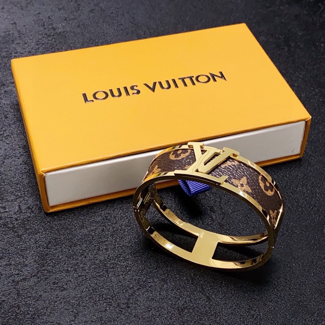 LV原單Monogram皮革金色手環品牌字母經典款｜歐美奢侈品精品推薦
