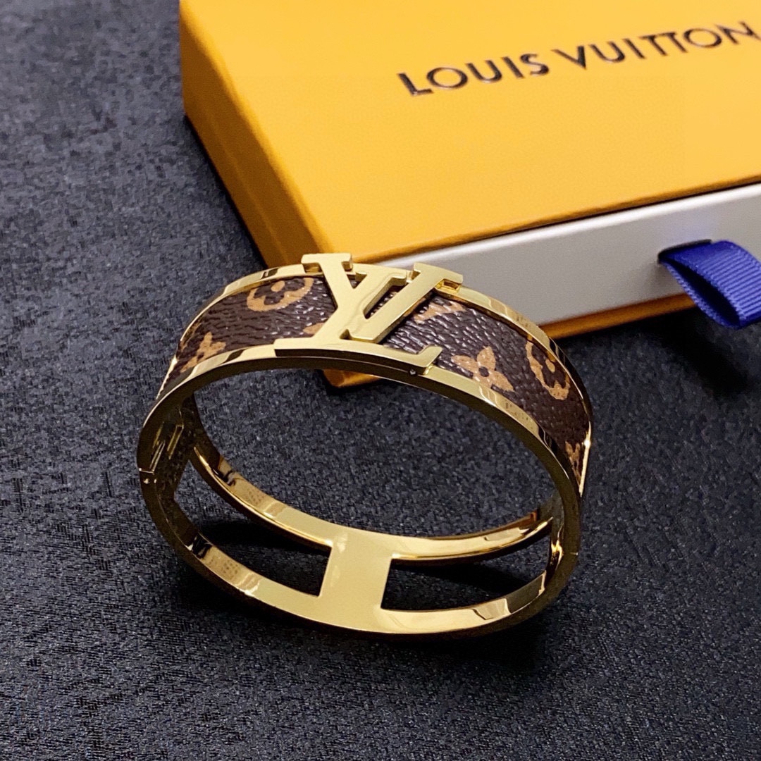 LV原單Monogram皮革金色手環品牌字母經典款｜歐美奢侈品精品推薦
